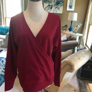 Ann Taylor Women's Sm fits M Deep Red Criss/Cross Wrap-Style V-Neck Long Sleeve